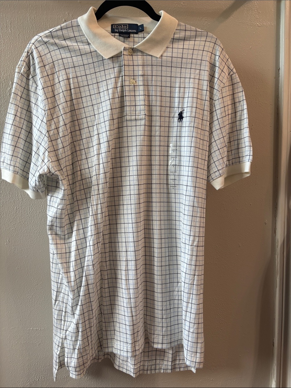 Polo by Ralph Lauren White Polo with Navy Windowpane Check